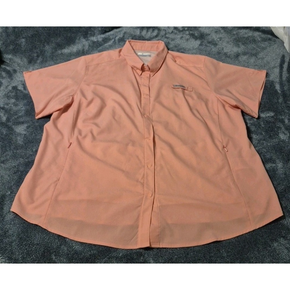 Columbia PFG Omni-Shade Women's 2X/2TF Peach Snap Vented Shirt Zip Pockets